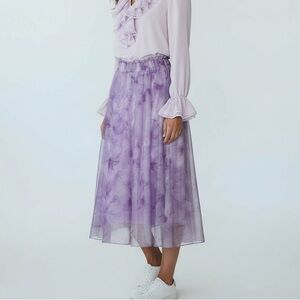 Cato Lavender Mesh Fairy Midi Skirt Floral Sheer Overlay Tulle